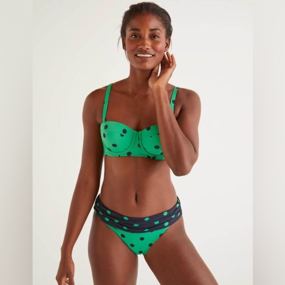 NWT Boden FOLD OVER swim BOTTOM SHAMROCK/NAVY polka dots , sz14 BG